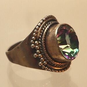 Watermelon Rhinestone Sterling Ring Vintage Size 6.5